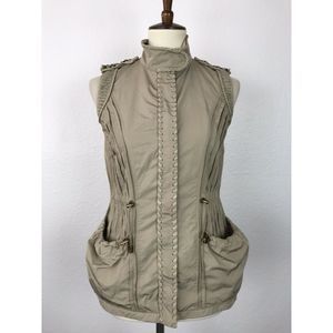 Elie Tahari Zip Drawstring Leather Trim Vest FLAW